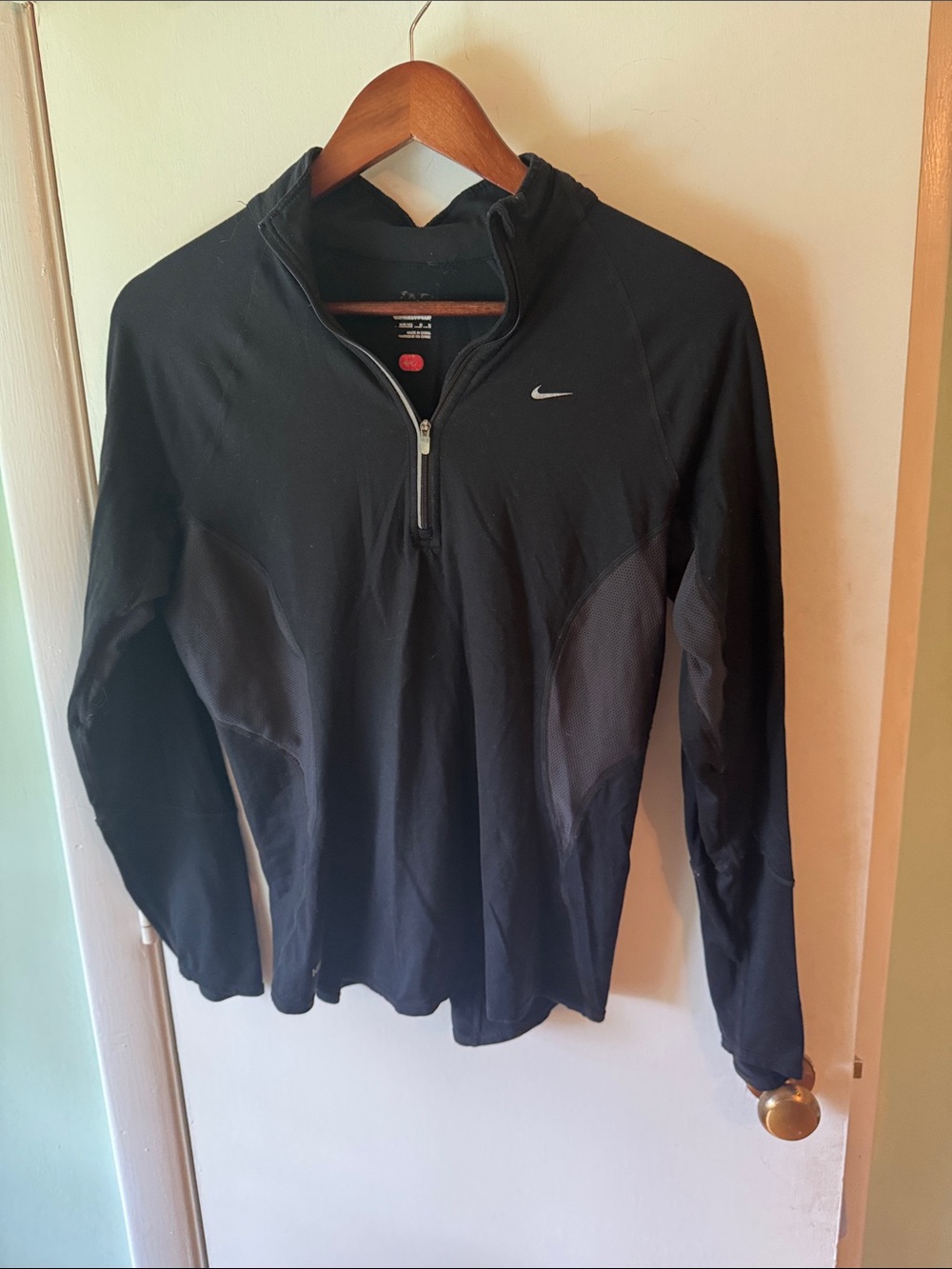 Nike Women's Black Half-Zip Performance Pullover with White Swoosh